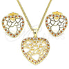 Juego de Arete y Dije de Adulto 10.156.0316.1 Oro Laminado, Diseño de Corazón, con Granate and Blanca Micro Pave, Pulido, Tono Dorado