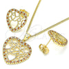 Juego de Arete y Dije de Adulto 10.156.0316.1 Oro Laminado, Diseño de Corazón, con Granate and Blanca Micro Pave, Pulido, Tono Dorado