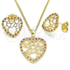 Juego de Arete y Dije de Adulto 10.156.0316.1 Oro Laminado, Diseño de Corazón, con Granate and Blanca Micro Pave, Pulido, Tono Dorado