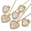 Juego de Arete y Dije de Adulto 10.156.0316.1 Oro Laminado, Diseño de Corazón, con Granate and Blanca Micro Pave, Pulido, Tono Dorado