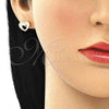 Arete Dormilona 02.156.0513 Oro Laminado, Diseño de Corazón, con Blanca Micro Pave, Pulido, Tono Dorado