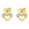 Arete Dormilona 02.156.0513 Oro Laminado, Diseño de Corazón, con Blanca Micro Pave, Pulido, Tono Dorado