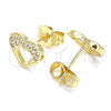 Arete Dormilona 02.156.0513 Oro Laminado, Diseño de Corazón, con Blanca Micro Pave, Pulido, Tono Dorado