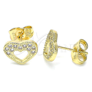 Arete Dormilona 02.156.0513 Oro Laminado, Diseño de Corazón, con Blanca Micro Pave, Pulido, Tono Dorado