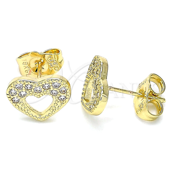 Arete Dormilona 02.156.0513 Oro Laminado, Diseño de Corazón, con Blanca Micro Pave, Pulido, Tono Dorado