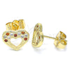 Arete Dormilona 02.156.0513.1 Oro Laminado, Diseño de Corazón, con Granate and Blanca Micro Pave, Pulido, Tono Dorado