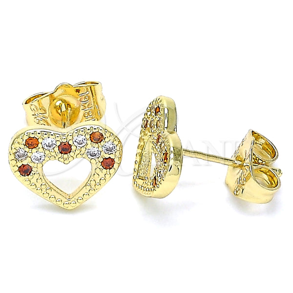 Arete Dormilona 02.156.0513.1 Oro Laminado, Diseño de Corazón, con Granate and Blanca Micro Pave, Pulido, Tono Dorado