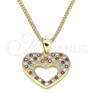 Collares con Dije 04.156.0373.1.20 Oro Laminado, Diseño de Corazón, con Granate and Blanca Micro Pave, Pulido, Tono Dorado (02 MM Thickness, 20 Inches Length)
