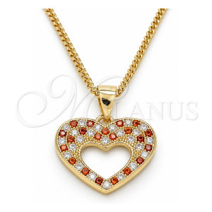 Collares con Dije 04.156.0373.1.20 Oro Laminado, Diseño de Corazón, con Micro Pave Granate y Blanca, Pulido, Tono Dorado (Grosor 02 MM, 20 Pulgadas de Largo)