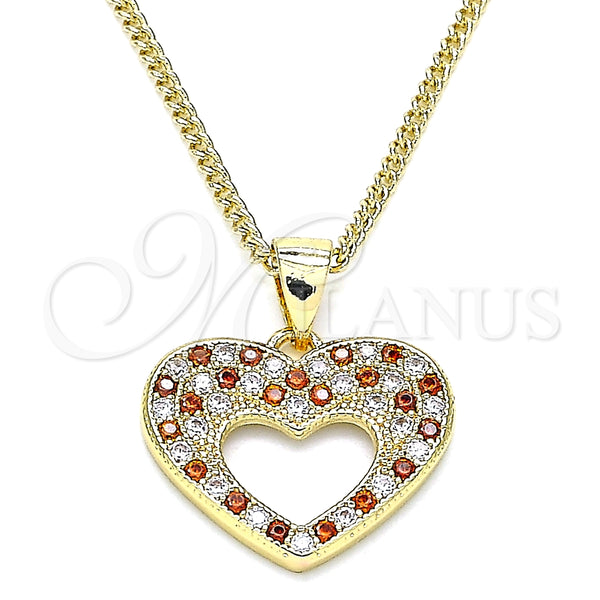 Collares con Dije 04.156.0373.1.20 Oro Laminado, Diseño de Corazón, con Granate and Blanca Micro Pave, Pulido, Tono Dorado (02 MM Thickness, 20 Inches Length)