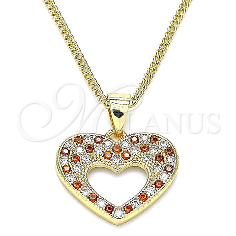 Collares con Dije 04.156.0373.1.20 Oro Laminado, Diseño de Corazón, con Granate and Blanca Micro Pave, Pulido, Tono Dorado (02 MM Thickness, 20 Inches Length)