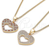 Collares con Dije 04.156.0373.1.20 Oro Laminado, Diseño de Corazón, con Granate and Blanca Micro Pave, Pulido, Tono Dorado (02 MM Thickness, 20 Inches Length)