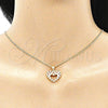 Juego de Arete y Dije de Adulto 10.156.0317.1 Oro Laminado, Diseño de Corazón, con Granate and Blanca Micro Pave, Pulido, Tono Dorado