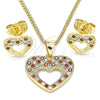 Juego de Arete y Dije de Adulto 10.156.0317.1 Oro Laminado, Diseño de Corazón, con Granate and Blanca Micro Pave, Pulido, Tono Dorado