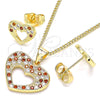 Juego de Arete y Dije de Adulto 10.156.0317.1 Oro Laminado, Diseño de Corazón, con Granate and Blanca Micro Pave, Pulido, Tono Dorado