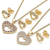 Juego de Arete y Dije de Adulto 10.156.0317.1 Oro Laminado, Diseño de Corazón, con Granate and Blanca Micro Pave, Pulido, Tono Dorado