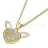 Collares con Dije 04.156.0374.20 Oro Laminado, Diseño de Corazón, con Blanca Micro Pave, Pulido, Tono Dorado (02 MM Thickness, 20 Inches Length)