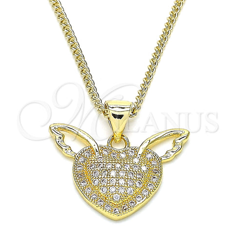 Collares con Dije 04.156.0374.20 Oro Laminado, Diseño de Corazón, con Blanca Micro Pave, Pulido, Tono Dorado (02 MM Thickness, 20 Inches Length)