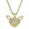 Collares con Dije 04.156.0374.20 Oro Laminado, Diseño de Corazón, con Blanca Micro Pave, Pulido, Tono Dorado (02 MM Thickness, 20 Inches Length)