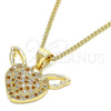 Collares con Dije 04.156.0374.1.20 Oro Laminado, Diseño de Corazón, con Granate and Blanca Micro Pave, Pulido, Tono Dorado (02 MM Thickness, 20 Inches Length)
