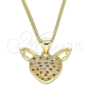 Collares con Dije 04.156.0374.1.20 Oro Laminado, Diseño de Corazón, con Granate and Blanca Micro Pave, Pulido, Tono Dorado (02 MM Thickness, 20 Inches Length)