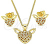 Juego de Arete y Dije de Adulto 10.156.0318.1 Oro Laminado, Diseño de Corazón, con Granate and Blanca Micro Pave, Pulido, Tono Dorado