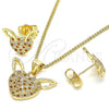 Juego de Arete y Dije de Adulto 10.156.0318.1 Oro Laminado, Diseño de Corazón, con Granate and Blanca Micro Pave, Pulido, Tono Dorado