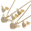 Juego de Arete y Dije de Adulto 10.156.0318.1 Oro Laminado, Diseño de Corazón, con Granate and Blanca Micro Pave, Pulido, Tono Dorado