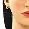 Arete Dormilona 02.156.0515 Oro Laminado, Diseño de Corazón, con Blanca Zirconia Cubica, Pulido, Tono Dorado