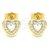 Arete Dormilona 02.156.0515 Oro Laminado, Diseño de Corazón, con Blanca Zirconia Cubica, Pulido, Tono Dorado