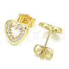 Arete Dormilona 02.156.0515 Oro Laminado, Diseño de Corazón, con Blanca Zirconia Cubica, Pulido, Tono Dorado