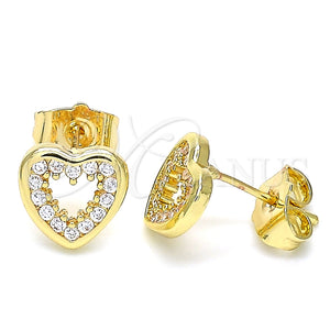 Arete Dormilona 02.156.0515 Oro Laminado, Diseño de Corazón, con Blanca Zirconia Cubica, Pulido, Tono Dorado