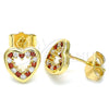 Arete Dormilona 02.156.0515.1 Oro Laminado, Diseño de Corazón, con Granate and Blanca Zirconia Cubica, Pulido, Tono Dorado