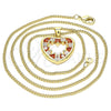 Collares con Dije 04.156.0375.1.20 Oro Laminado, Diseño de Corazón, con Granate and Blanca Zirconia Cubica, Pulido, Tono Dorado (02 MM Thickness, 20 Inches Length)