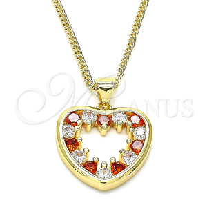 Collares con Dije 04.156.0375.1.20 Oro Laminado, Diseño de Corazón, con Granate and Blanca Zirconia Cubica, Pulido, Tono Dorado (02 MM Thickness, 20 Inches Length)
