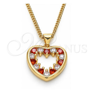 Collares con Dije 04.156.0375.1.20 Oro Laminado, Diseño de Corazón, con Granate and Blanca Zirconia Cubica, Pulido, Tono Dorado (02 MM Thickness, 20 Inches Length)