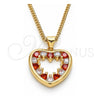Collares con Dije 04.156.0375.1.20 Oro Laminado, Diseño de Corazón, con Granate and Blanca Zirconia Cubica, Pulido, Tono Dorado (02 MM Thickness, 20 Inches Length)