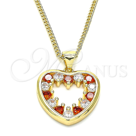 Collares con Dije 04.156.0375.1.20 Oro Laminado, Diseño de Corazón, con Granate and Blanca Zirconia Cubica, Pulido, Tono Dorado (02 MM Thickness, 20 Inches Length)