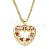 Collares con Dije 04.156.0375.1.20 Oro Laminado, Diseño de Corazón, con Granate and Blanca Zirconia Cubica, Pulido, Tono Dorado (02 MM Thickness, 20 Inches Length)