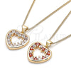 Collares con Dije 04.156.0375.1.20 Oro Laminado, Diseño de Corazón, con Granate and Blanca Zirconia Cubica, Pulido, Tono Dorado (02 MM Thickness, 20 Inches Length)