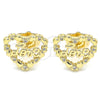 Arete Dormilona 02.156.0516 Oro Laminado, Diseño de Corazón y Amor, con Blanca Micro Pave, Pulido, Tono Dorado