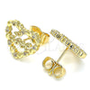 Arete Dormilona 02.156.0516 Oro Laminado, Diseño de Corazón y Amor, con Blanca Micro Pave, Pulido, Tono Dorado