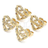 Arete Dormilona 02.156.0516 Oro Laminado, Diseño de Corazón y Amor, con Blanca Micro Pave, Pulido, Tono Dorado