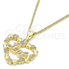 Collares con Dije 04.156.0376.20 Oro Laminado, Diseño de Corazón y Amor, con Blanca Micro Pave, Pulido, Tono Dorado (02 MM Thickness, 20 Inches Length)
