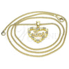 Collares con Dije 04.156.0376.20 Oro Laminado, Diseño de Corazón y Amor, con Blanca Micro Pave, Pulido, Tono Dorado (02 MM Thickness, 20 Inches Length)