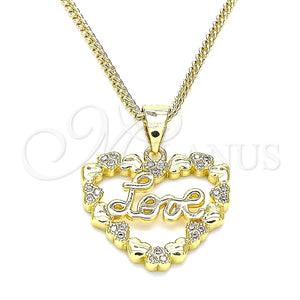 Collares con Dije 04.156.0376.20 Oro Laminado, Diseño de Corazón y Amor, con Blanca Micro Pave, Pulido, Tono Dorado (02 MM Thickness, 20 Inches Length)