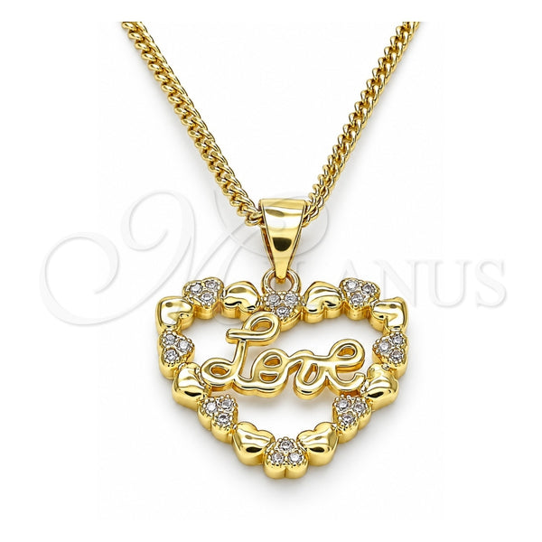 Collares con Dije 04.156.0376.20 Oro Laminado, Diseño de Corazón y Amor, con Blanca Micro Pave, Pulido, Tono Dorado (02 MM Thickness, 20 Inches Length)