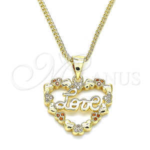 Collares con Dije 04.156.0376.1.20 Oro Laminado, Diseño de Corazón y Amor, con Granate and Blanca Micro Pave, Pulido, Tono Dorado (02 MM Thickness, 20 Inches Length)