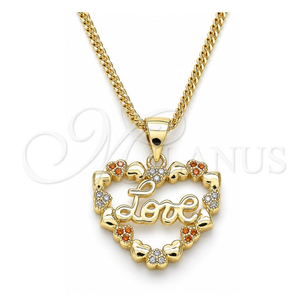 Collares con Dije 04.156.0376.1.20 Oro Laminado, Diseño de Corazón y Amor, con Micro Pave Granate y Blanca, Pulido, Tono Dorado (Grosor 02 MM, 20 Pulgadas de Largo)