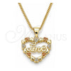Collares con Dije 04.156.0376.1.20 Oro Laminado, Diseño de Corazón y Amor, con Micro Pave Granate y Blanca, Pulido, Tono Dorado (Grosor 02 MM, 20 Pulgadas de Largo)